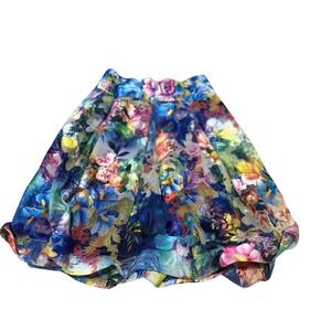 Girls Floral Mesh Overlay Pleated Skirt Blue Pink Multi Color Zipper Back